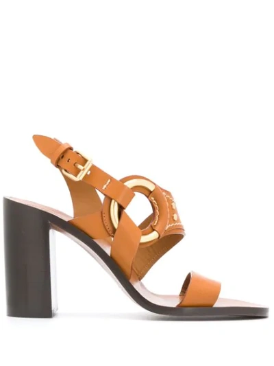 Chloé Chunky Leather Strap Sandals In Brown