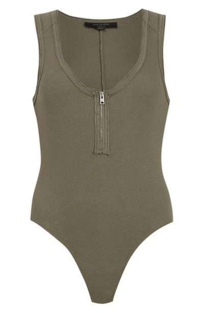 Allsaints Alicia Rib Bodysuit In Utility Green