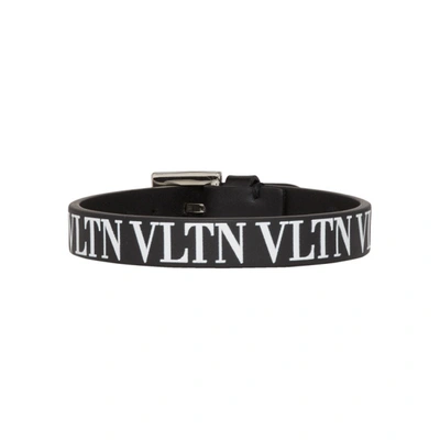 Valentino Garavani 10mm Vltn Logo Print Leather Bracelet In Black