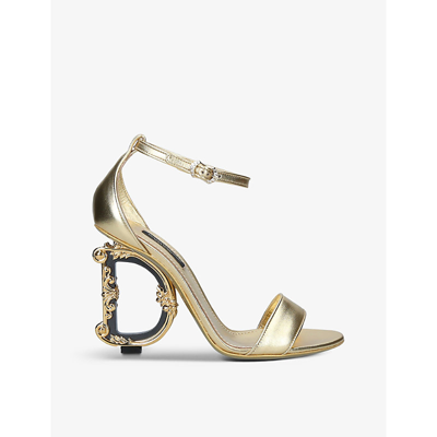 Dolce & Gabbana Sculpted-heel Metallic Leather Sandals In Gold