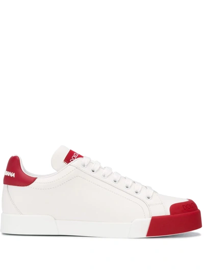 Dolce & Gabbana Portofino Sneakers In Nappa Leather And Rubber Toe-cap In White/red