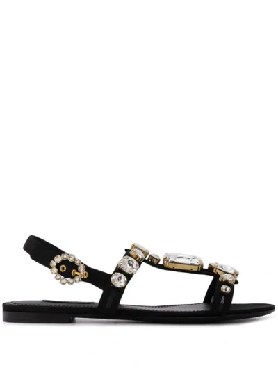 Dolce & Gabbana Mesh Sandals With Crystal Embellishment In Black