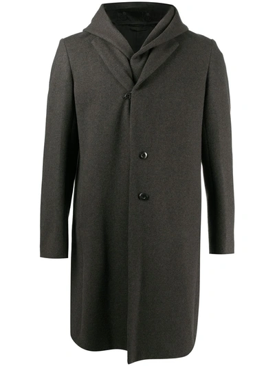 Attachment Double Layer Single Breast Hood Wool Cashmere Blend Coat In Grey