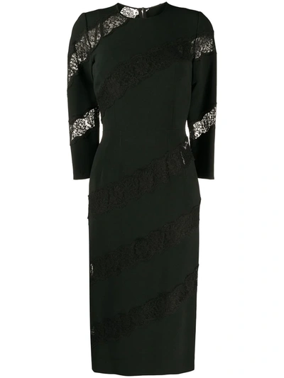 Dolce & Gabbana Crewneck Sheath Dress With Angled Lace Insets In Black