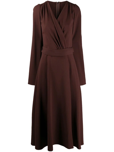 Dolce & Gabbana Longuette Dress In Cady Fabric With Belt In Brown
