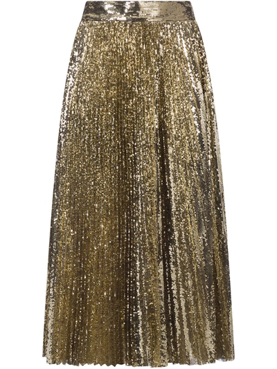 Dolce & Gabbana Longuette Plisse Skirt With Sequins In Gold