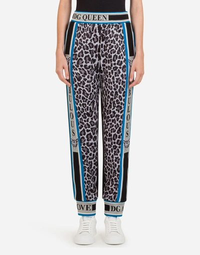 Dolce & Gabbana Jogging Pants With Leopard Jungle Sport Print In Multicolor