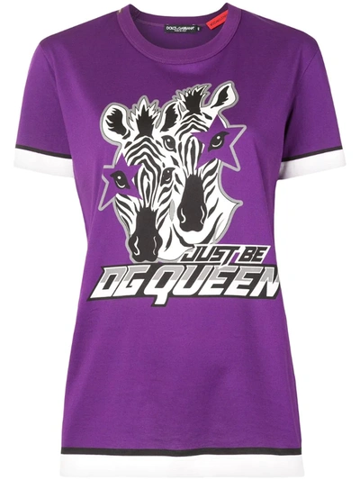 Dolce & Gabbana Round-neck T-shirt With Zebra Jungle Sport Print In Purple