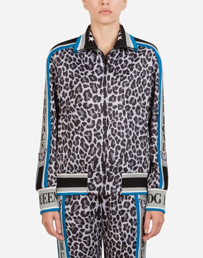 Dolce & Gabbana Zip-up Sweatshirt With Jungle Sport Leopard Print In Multicolor