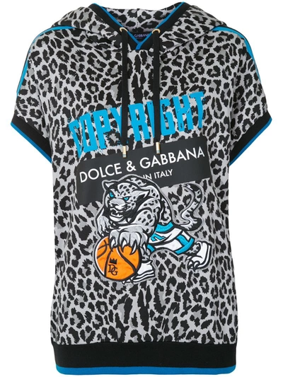Dolce & Gabbana Jersey Hoodie With Leopard Jungle Sport Print In Blue