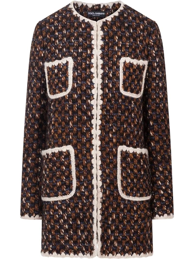 Dolce & Gabbana Long Tweed Gabbana Jacket With Contrasting Trims In Multicolor