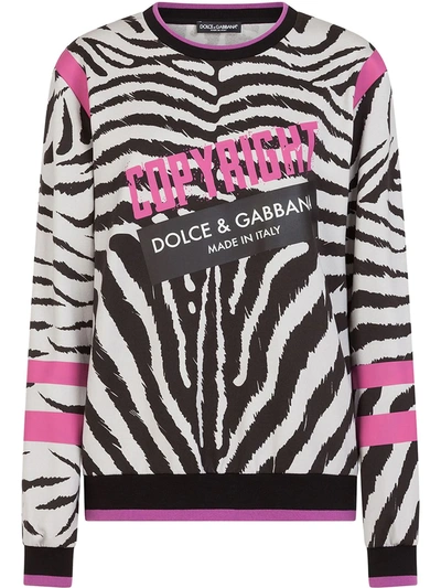 Dolce & Gabbana Jersey Round-neck Sweatshirt With Zebra Jungle Sport Print In White