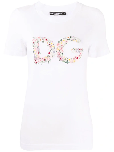 Dolce & Gabbana Jersey T-shirt With Dg Floral Embroidery In White