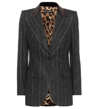 Dolce & Gabbana Single-breasted Jacket In Pinstripe Wool With Velvet Collar In Check