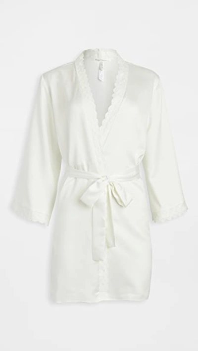 Flora Nikrooz Solid Charmeuse Wrap Robe With Lace Trim In Ivory
