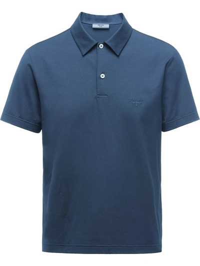 Prada Embroidered Logo Polo Shirt In Blue
