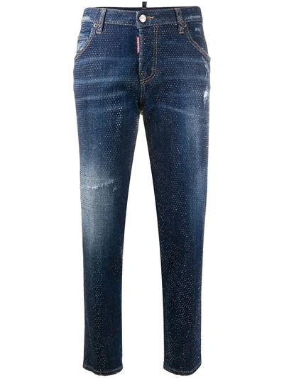 Dsquared2 Studded Cropped Skinny-fit Jeans In Blue