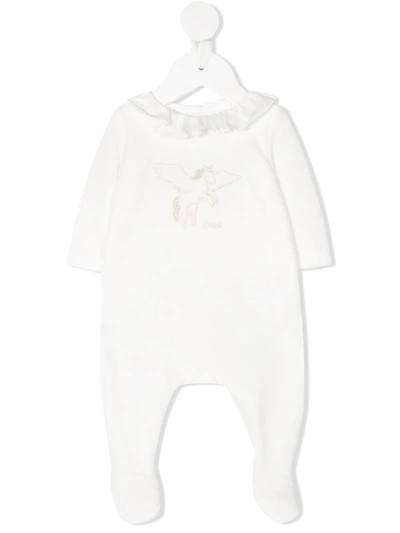 Chloé Logo Unicorn Embroidered Babygrow In White