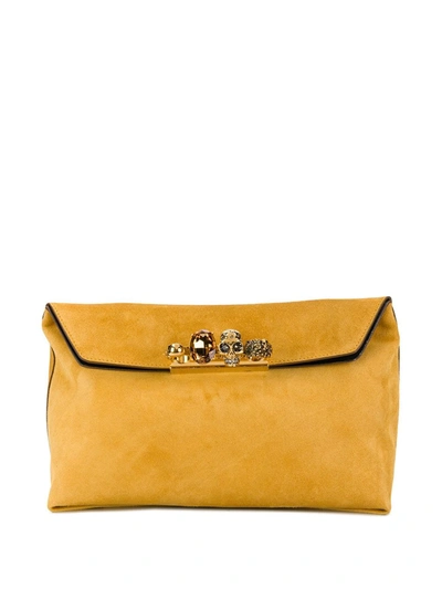 Alexander Mcqueen Four-ring Suede Clutch Bag In Yellow