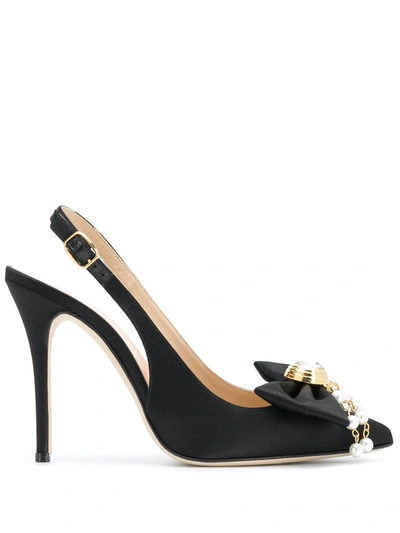 Alessandra Rich Slingback Bow Detail Pumps In Black