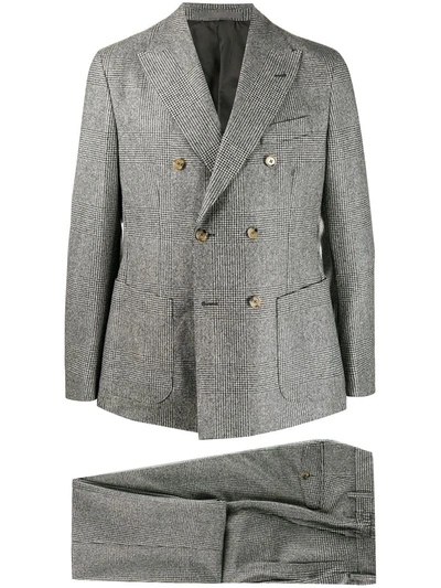Eleventy Double Breasted Checked Print Suit In Grey