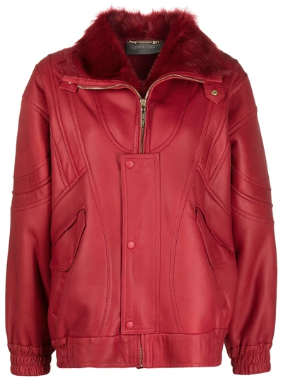 Alberta Ferretti Leather & Fur Biker Jacket In Red
