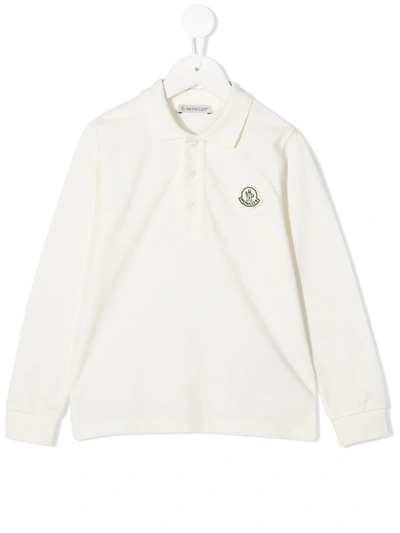 Moncler Kids' Logo-patch Long Sleeved Polo Shirt In Cream