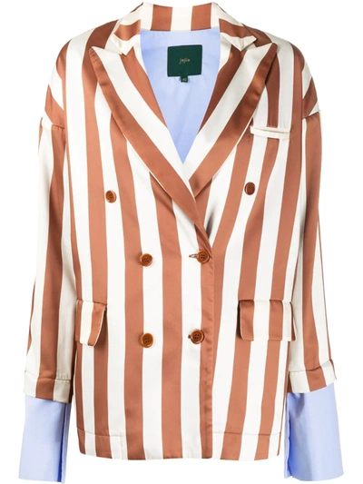 Jejia Stripe Double-breasted Blazer In Neutrals