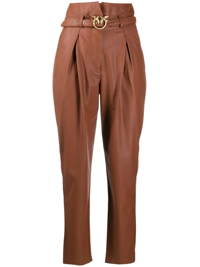 Pinko High-rise Straight Leg Trousers In Brown