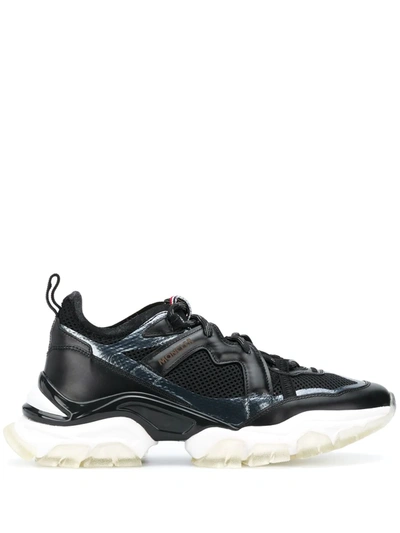 Moncler Sneakers In Black Leather And Mesh