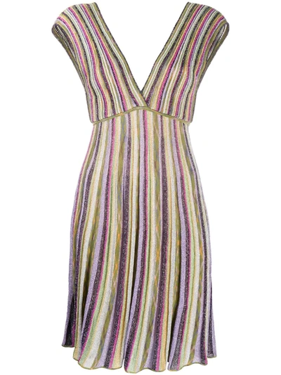 M Missoni Striped Knit Midi Dress In Purple