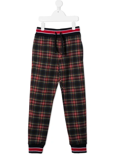 Dolce & Gabbana Kids' Check Pattern Drawstring Trousers In Black