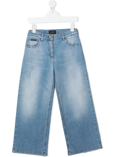 Dolce & Gabbana Kids' Flared Washed Blue Stretch Jeans