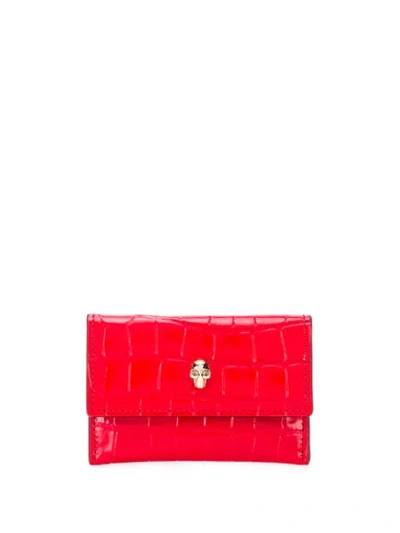 Alexander Mcqueen Skull Crocodile-embossed Cardholder In Red