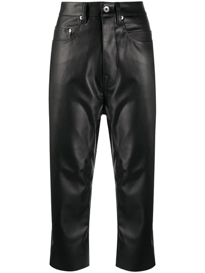 Rick Owens Drkshdw Cropped Faux-leather Trousers In Black