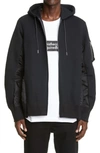 Sacai Mixed Media Sponge Hoodie In Black/black