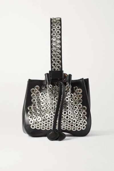 Alaïa Rose Marie Mini Eyelet-embellished Leather Bucket Bag In Black