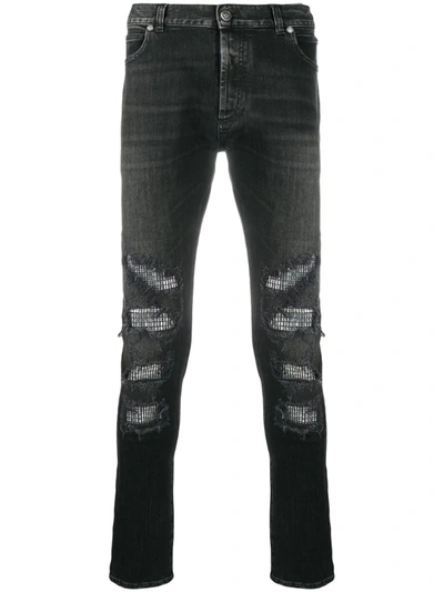 Balmain Embellished Slim-fit Jeans In Black
