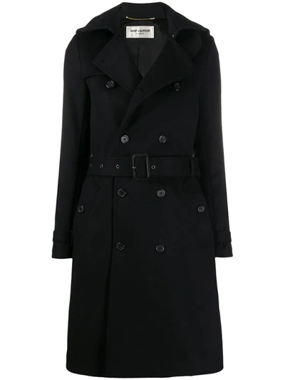 Saint Laurent Double-breasted Belted Coat In Black