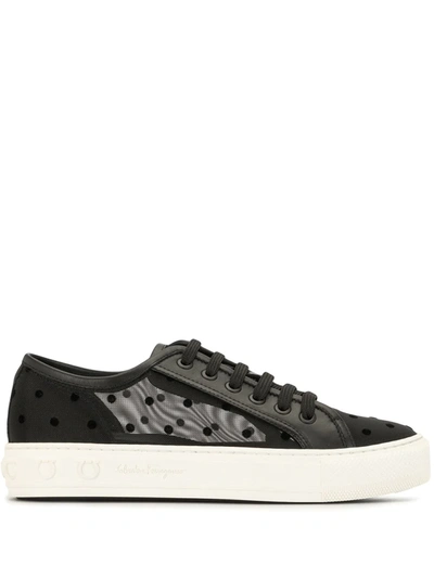 Ferragamo Polka Dot Low-top Sneakers In Black