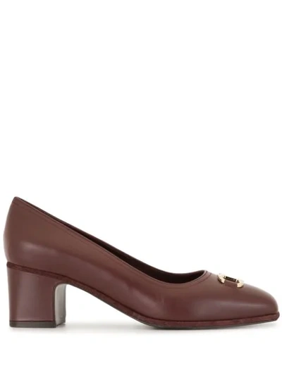 Ferragamo Gancini Leather Pumps In Red
