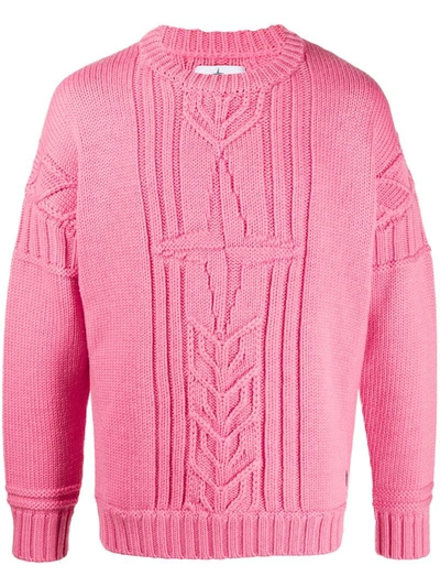 Stone Island Chunky-knit Crew Neck Jumper In Pink