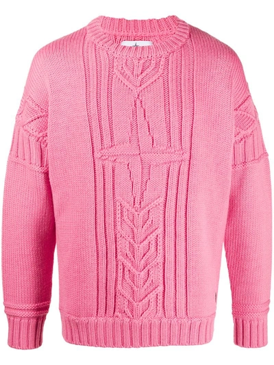 Stone Island Chunky-knit Crew Neck Jumper In Pink | ModeSens