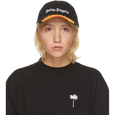 Palm Angels Black Flame Cap In Black/white