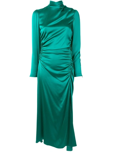 A.l.c Isabella Shirred Long-sleeve Midi Dress In Green