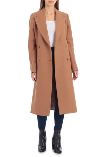 Avec Les Filles Double Breasted Wool Blend Coat In Camel