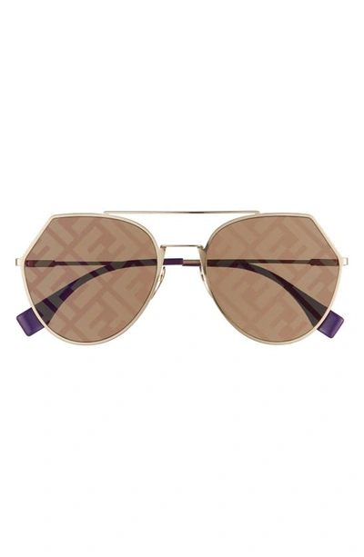 Fendi Eyeline 55mm Sunglasses In Gold/ Decor Gold