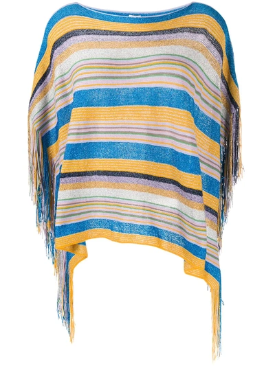 M Missoni Fringe-detail Striped Poncho In Blue