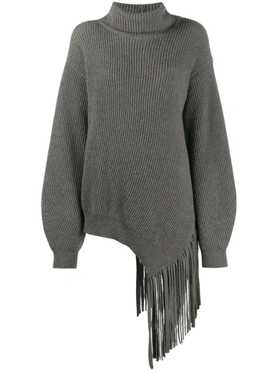 Stella Mccartney Oversized Fringed Ribbed Cashmere And Wool-blend Sweater In Grey