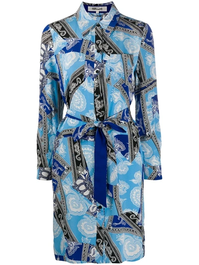 Diane Von Furstenberg Prita Belted Printed Silk Crepe De Chine Shirt Dress In Blue